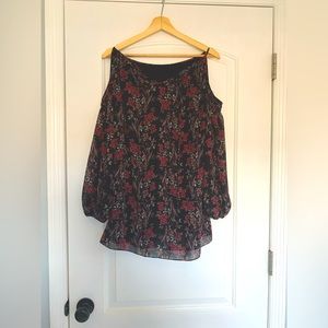 Black Floral Max Edition Long Sleeve Blouse with Shoulder Cut Outs